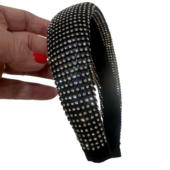 Black Velvet Headband with Rhinestones. - Picture 1 of 7